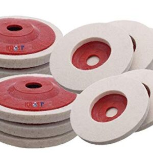 KROST Wool Felt Buffing Pad Wheel Disc for Polishing Stainless steel,Metal,Marble, Glass, Ceramic, 4 inch Angle Grinder Abrasive Rotary tool accessory - white, 100 x 16mm x 16mm dia. (40)