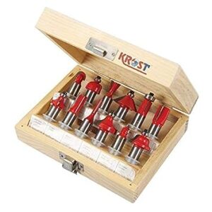 KROST 12mm Router Bit Set ,12 Pcs Multi Shape for Router/Trimmer Combo with Wooden Box Specially Designed for Wood Working.