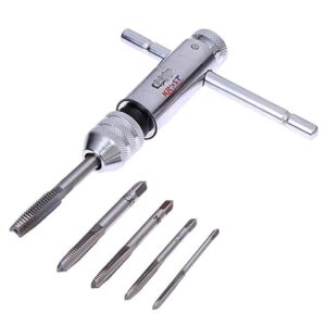 KROST M3-M8 / M5-M12 T-Handle Ratchet Tap Wrench Tool, Screw Tapping Assisting Bracket. (M3-M8 + 3,4,5,6,8 TAPS)
