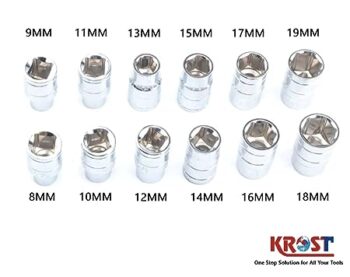 KROST T Shaped Socket wrench, 1/2" Drive Spanner Set 13pcs Handle Wrench Spanner with 8-19mm Socket Tool Set