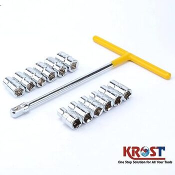 KROST T Shaped Socket wrench, 1/2" Drive Spanner Set 13pcs Handle Wrench Spanner with 8-19mm Socket Tool Set