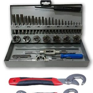 KROST Metal Metric Tap Die Set M3-M12, Threads Plugs, Straight Reamers, with Free Snap N Grip Wrench (Silver, 32 Piece)