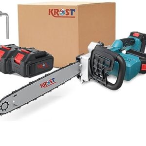 KROST 16" Cordless Chainsaw, 21V + 21V Double Battery Cordless Portable Chainsaw, Pruning Shears Chainsaw for Tree Branch Wood Cutting (16" Cordless Chainsaw)