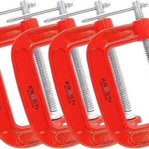 KROST Heavy Duty C and G Clamp Set, 4″ C-Clamp for Metalworking, Woodworking, 4-Inch Max Jaw Opening, Red(Pack of 4)