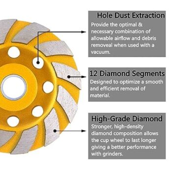 KROST 4 inch Diamond Cup Grinding Wheel, 12-Segments Heavy Duty Turbo Row Grinding disc for Angle Grinder Polishing and Cleaning Concrete Granite Marble Stone Rock Cement (1)
