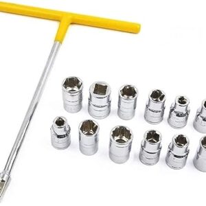 KROST T Shaped Socket wrench, 1/2" Drive Spanner Set 13pcs Handle Wrench Spanner with 8-19mm Socket Tool Set