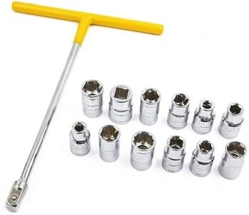 KROST T Shaped Socket wrench, 1/2" Drive Spanner Set 13pcs Handle Wrench Spanner with 8-19mm Socket Tool Set