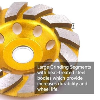 KROST 4 inch Diamond Cup Grinding Wheel, 12-Segments Heavy Duty Turbo Row Grinding disc for Angle Grinder Polishing and Cleaning Concrete Granite Marble Stone Rock Cement (1)