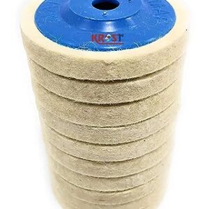 KROST Wool Felt Buffing Pad Wheel Disc for Polishing Stainless steel,Metal,Marble, Glass, Ceramic, 4 inch Angle Grinder Abrasive Rotary tool accessory - white, 100 x 16mm x 16mm dia. (10)