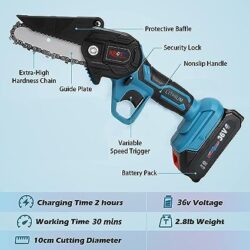 KROST 36V Mini Cordless Chainsaw, Cordless Portable Chainsaw, Pruning Shears Chainsaw for Tree Branch Wood Cutting (4″ Cordless Chainsaw)