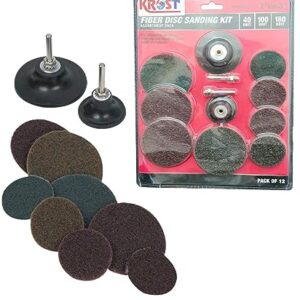 KROST Fibre Disc 2″/3″ Sanding Kit 40/100/180 Grit For Die Grinder And Drill Machine (Pack Of 12pcs)