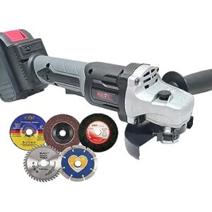 KROST 21V Powerful Brushless Cordless Angle Grinder / Cordless Polisher / Cordless Chainsaw /Cordless Drill Machine Double Battery with 3 Mode Variable Speed (Cordless Grinder + Wheels)