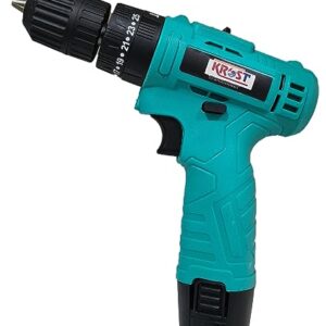 KROST Dual Speed Keyless Chuck 12V Hammer Drill |Cordless Drill | Screwdriver with 2 Batteries, LED Torch Variable Speed and Torque Setting (25+1).