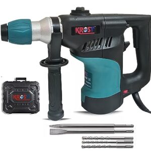KROST 32 millimeters SDS-Plus 1500W Heavy Duty Premium Rotary Hammer Drill Variable Speed Including Grease, Chisels and Drill Bits with Case, BLUE