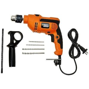 BLACK+DECKER KR554RE 550W 13mm Corded Variable Speed Reversible Hammer Drill Machine with Lock-On & 4 Drill Bits, For Home & DIY Use for Masonry, Steel & Wood, 1 Year Warranty, ORANGE & BLACK
