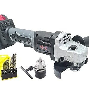 KROST 21V Powerful Brushless Cordless Angle Grinder / Cordless Polisher / Cordless Chainsaw /Cordless Drill Machine Double Battery with 3 Mode Variable Speed (Cordless Grinder / Drill Machine)