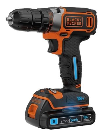 BLACK+DECKER BDCDC18KST 18V 10mm Li-ion Cordless Variable Speed Reversible Smart-Tech Cordless Drill Driver (Orange 4-Pieces)