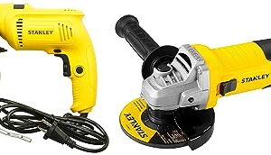 STANLEY SDH600-IN Impact Hammer Drill Machine For Drilling Wood, Steel & Masonry, 600W 13mm & STGS9100-IN Small Angle Grinder For Medium Duty Applications 900W 100mm