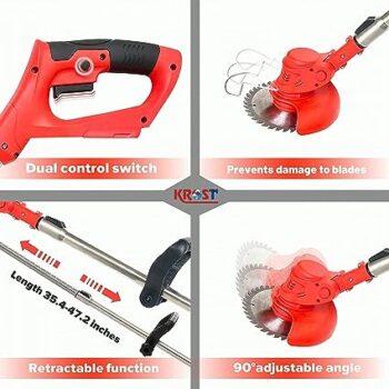 KROST Cordless Brush Cutter, Extendable Rod Grass Trimmer, Lawn Mower, Rice/Wheat Cutter, Hedge Trimmer