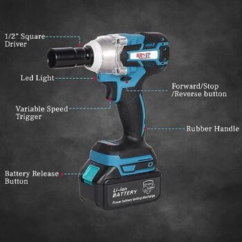 KROST 21 volts Cordless Impact Wrench & Screwdriver Machine, 1/2'' Cordless Hex Impact Driver Set (35.6 L x 27.9 W x 10.2 H), Black
