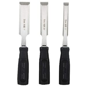 STANLEY 16-089 3-Piece Wood Chisel Set with Anti-Rust Properties for Shaping & Cutting Wood Surfaces – 1/2×7 3/4,3/4×7 3/4,1×7 3/4, GREY & BLACK (Made in Singapore)