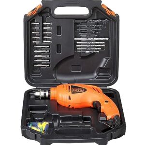 BLACK+DECKER HD400K50 550W 10mm Corded Non-Reversible Impact Drill Machine Kit for Home & DIY Use (50 Accessories Kitbox) for drilling Wood, Metal & Concrete, 1 Year Warranty, ORANGE & BLACK