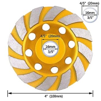 KROST 4 inch Diamond Cup Grinding Wheel, 12-Segments Heavy Duty Turbo Row Grinding disc for Angle Grinder Polishing and Cleaning Concrete Granite Marble Stone Rock Cement (1)