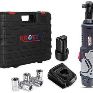 KROST Cordless Ratchet Wrench Set, 3/8″ 250RPM 12V Electric Ratchet Wrench, Cordless Ratchet Tool