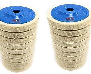 KROST Wool Felt Buffing Pad Wheel Disc for Polishing Stainless steel,Metal,Marble, Glass, Ceramic, 4 inch Angle Grinder Abrasive Rotary tool accessory - white, 100 x 16mm x 16mm dia. (20)
