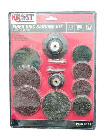 KROST Fibre Disc 2"/3" Sanding Kit 40/100/180 Grit For Die Grinder And Drill Machine (Pack Of 12pcs) - Image 3