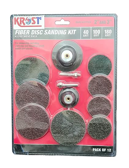 KROST Fibre Disc 2"/3" Sanding Kit 40/100/180 Grit For Die Grinder And Drill Machine (Pack Of 12pcs) - Image 3