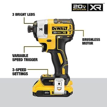 Dewalt DCF887D2 18V 6.5mm 400 watts XR Li ion Cordless 3 Speed Impact Driver with Brushless Motor with 2x2.0 Batteries included