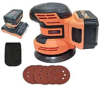 KROST 20V MAX Cordless Random Orbital Sander, 5-Inch Random Orbital Sander w/4.0A Battery, Fast Charger, 5pcs Sanding Discs and Dust Bag