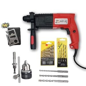 KROST Reverse Forward 20 mm Rotary Hammer Drill Machine (Red) with Drill Bit Set
