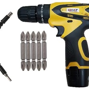 KROST Cordless Hammer Drill/Screwdriver,12V Dual Speed Keyless Chuck with 2 Batteries, LED Torch Variable Speed and Torque Setting (19+1).