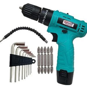 KROST Cordless Hammer Drill | Screwdriver with 2 Batteries, LED Torch Variable Speed and Torque Setting (25+1), 1500 milliamp_hour, 18 Volts (DC), Green