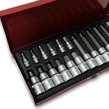 KROST Metal Allen Socket Set, Hex Bit with 1/4 and 1/2 Inch Ratchet Handle (Red, 18 Piece) - Image 5