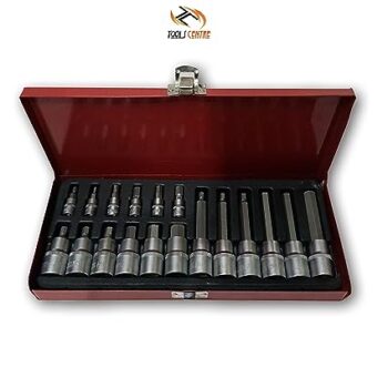 KROST Metal Allen Socket Set, Hex Bit with 1/4 and 1/2 Inch Ratchet Handle (Red, 18 Piece) - Image 4