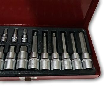KROST Metal Allen Socket Set, Hex Bit with 1/4 and 1/2 Inch Ratchet Handle (Red, 18 Piece) - Image 6