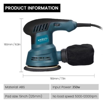 KROST Complete Sanding Kit with Random Orbital Sander, Watt 350, 125mm, 12000RPM.