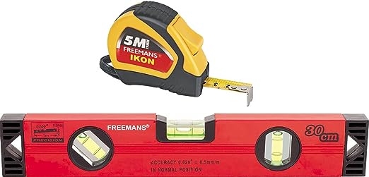 FREEMANS IK5:19 + BS330 Ikon 5m:19mm Measuring Tape Plus 30cm Heavy Duty Spirit Level