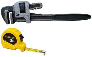 STANLEY STHT36127-812 5 Meter Plastic Short Measuring Tape (Yellow)+STANLEY 71-642 12”/300mm Stilson Type Pipe Wrench