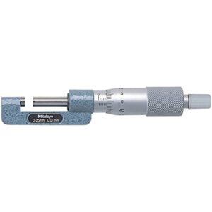Mitutoyo 147-301 Hub Micrometer, Ratchet Stop, 0-25mm Range, 0.01mm Graduation, -0.002mm Accuracy