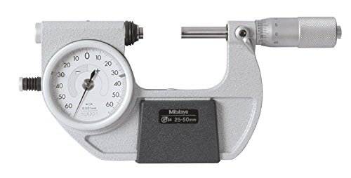 Mitutoyo 510-122 Dial Indicating Micrometer, Ratchet Stop, 25-50mm Range, 0.001mm Graduation, -0.001mm Accuracy