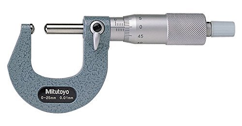 Mitutoyo 115-115 Spherical Face Micrometer, Ratchet Stop, 0-25mm Range, 0.01mm Graduation, -0.003mm Accuracy, Flat Spindle