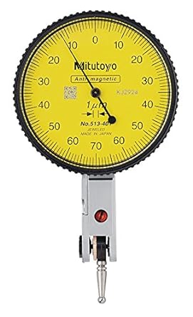 Mitutoyo 513-401E Dial Test Indicator, Basic Set, Horizontal Type, 8mm Stem Dia, Yellow Dial, 0-70-0 Reading, 40mm Dial Dia, 0-0.14mm Range, 0.001mm Graduation, -0.003mm Accuracy