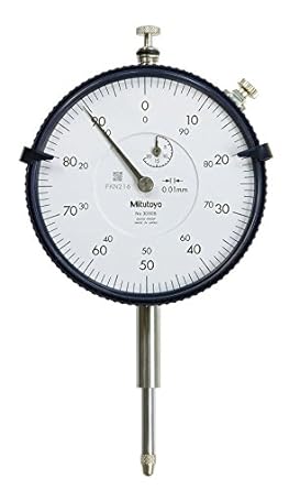 Mitutoyo 3050S Dial Indicator, M2.5X0.45 Thread, 8mm Stem Dia, Lug Back, White Dial, 0-100 Reading, 78mm Dial Dia, 0-20mm Range, 0.01mm Graduation, -0.02mm Accuracy