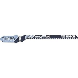 Bosch Professional Jigsaw Blades T 119 Bo, Basic For Wood, Suitable For Curve Cuts In Plywood, Chipboard, Wood Core Plywood, Fibre Boards, Blade Length 83Mm, Pack Of 5