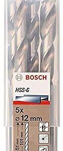 Bosch Professional Metal Drill Bits HSS-G With Diameter 12mm, Working Length- 101mm, Total Length- 151mm, Pack Of 5