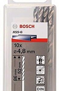 Bosch Professional Metal Drill Bits HSS-G With Diameter 4.8mm, Working Length- 52mm, Total Length- 86mm, Pack Of 10